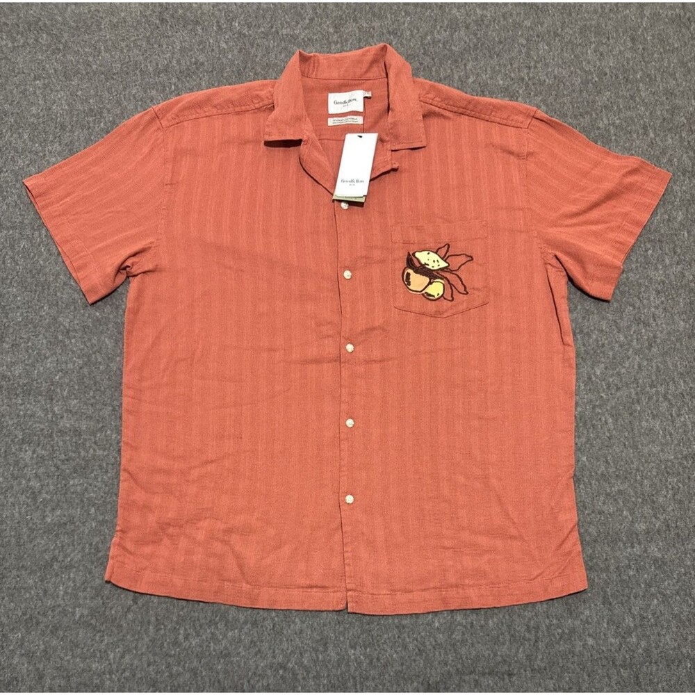 Goodfellow & Co Men's Vacay Collection Button Up Short Sleeve Orange Large